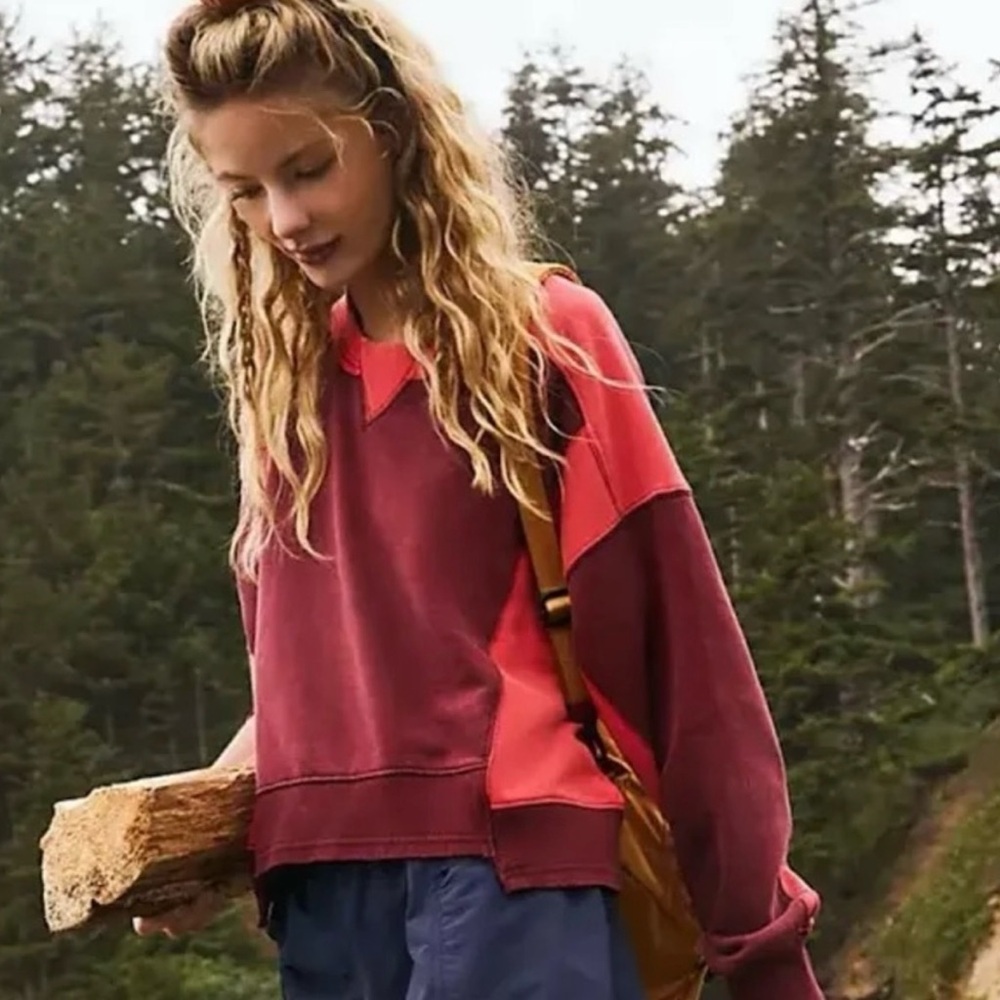 Free People Intercept Pullover in Oxblood Colorblock - Size S